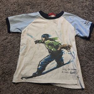 Solid Kids Tee with Blue and Green Snowboarder Design
